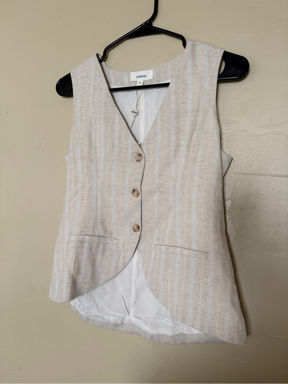 bohme Neutral Cream Textured Button-Front Vest
